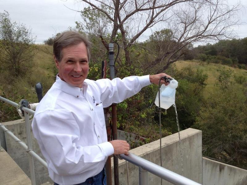The Dos Rios Recycling Center in San Antonio transforms sewage into clean recycled water, compost and methane gas. Senior analyst, Greg Eckhardt, shows off the purity of the water after it goes through the center.