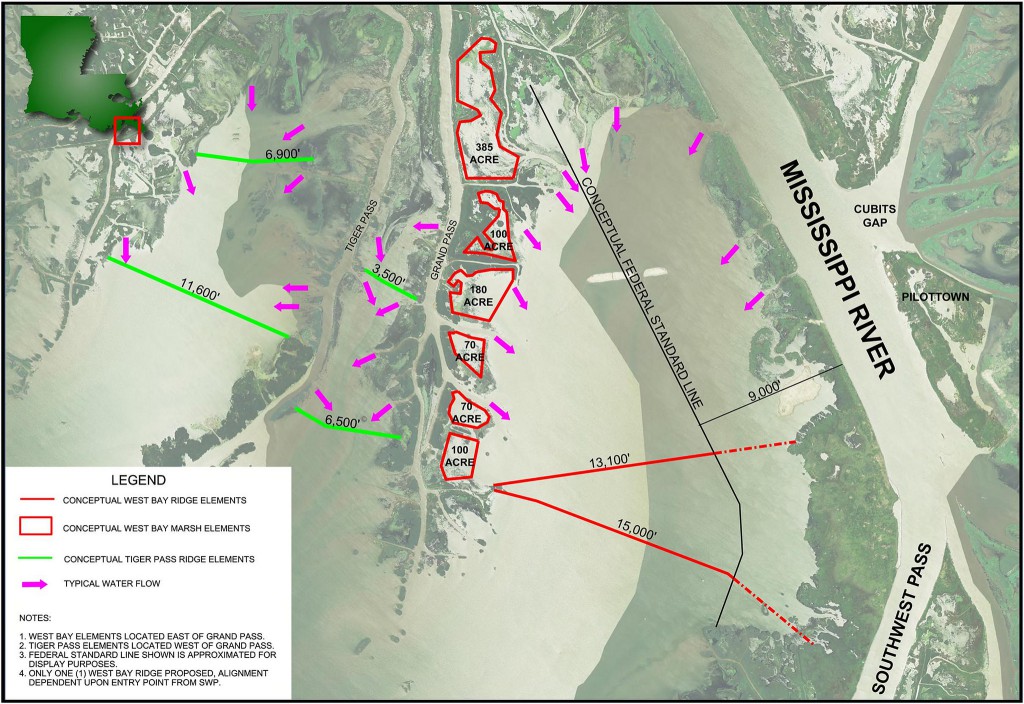 Louisiana Coastal Area Beneficial Use of Dredged Material Proposed Project Sites. Map credit: U.S. Army Corps of Engineers