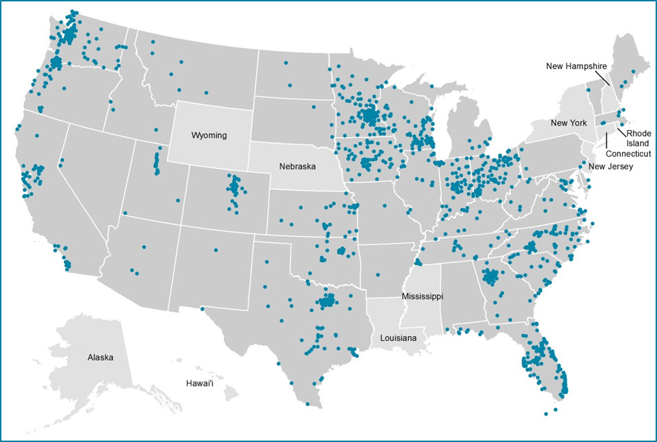 Figure 1. Location of stormwater utility fee programs as of 2013