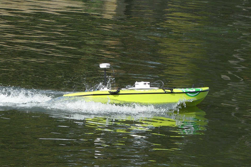 ARC Boats use ultrasound pulses to collect data about how much water is flowing in rivers. Image from the UK Environment Agency
