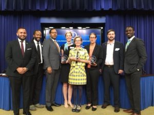 The CH2M Foundation, The Nature Conservancy and W.B. Saul High School in Philadelphia receive award for innovative, cross-sectoral approach to connecting students to real-world STEM learning opportunities. (PRNewsFoto/CH2M)