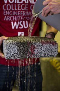 Porous pavement strengthened with waste carbon fiber composite material maintained infiltration rates above acceptable levels. (Photo courtesy of Washington State University)